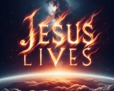 Jesus Lives Flaming Text